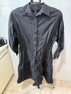Black Button-Front Tiered Shirt Dress